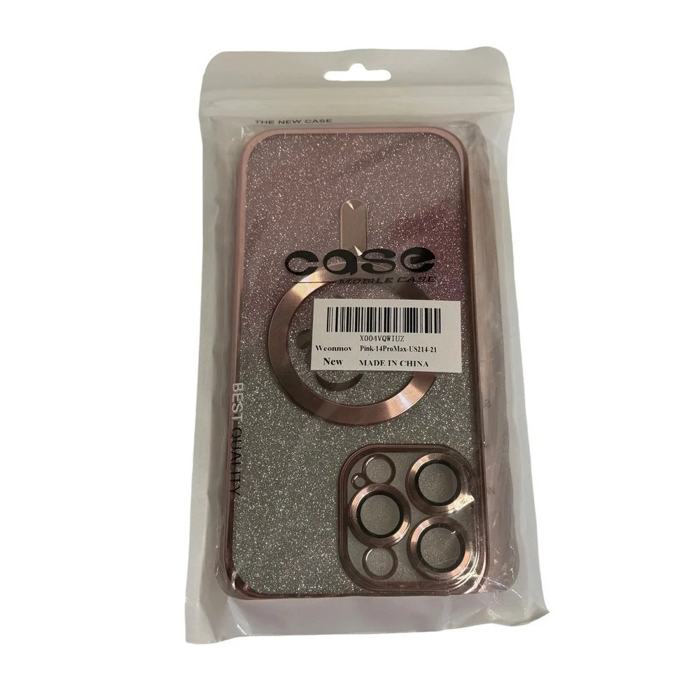 Weonmov iPhone 14 Pro Max Case Pink Silver Glitter MagSafe Magnetic Lens‎ Cover